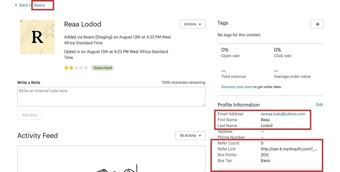 Mailchimp - Member info preview