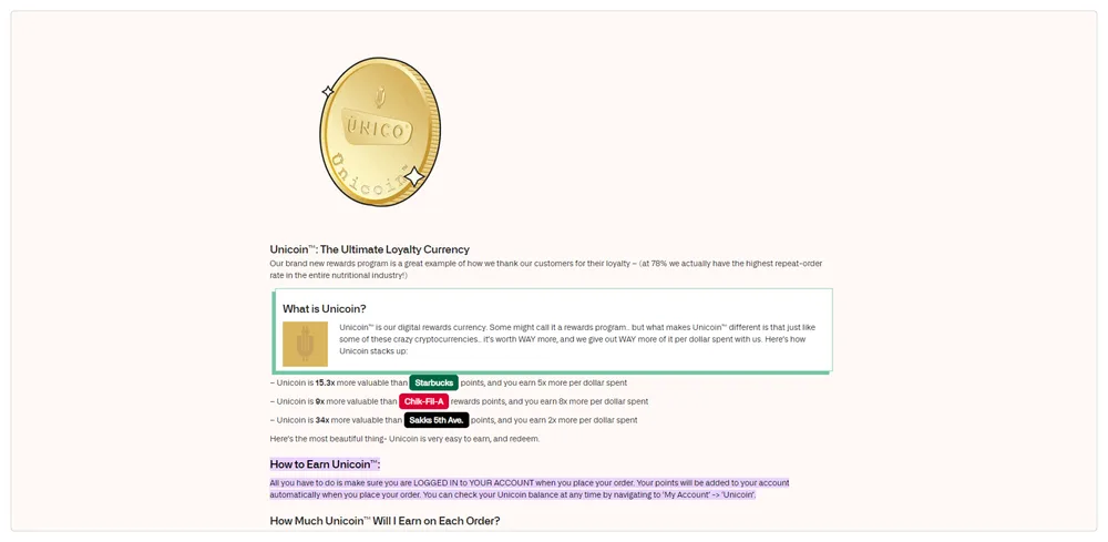 Unico nutrition reward program