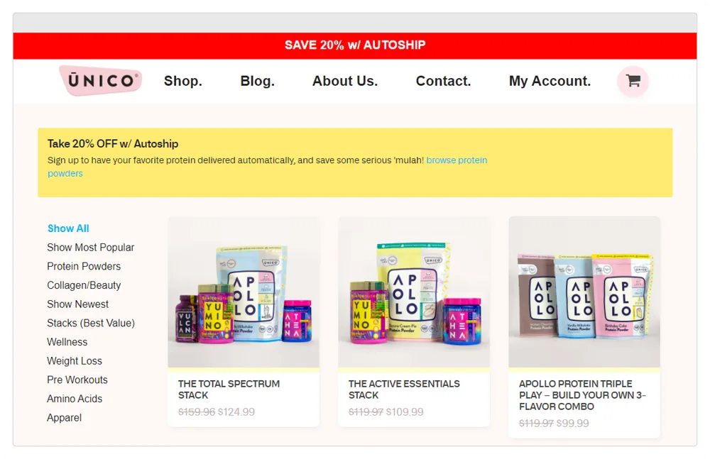Unico nutrition shop